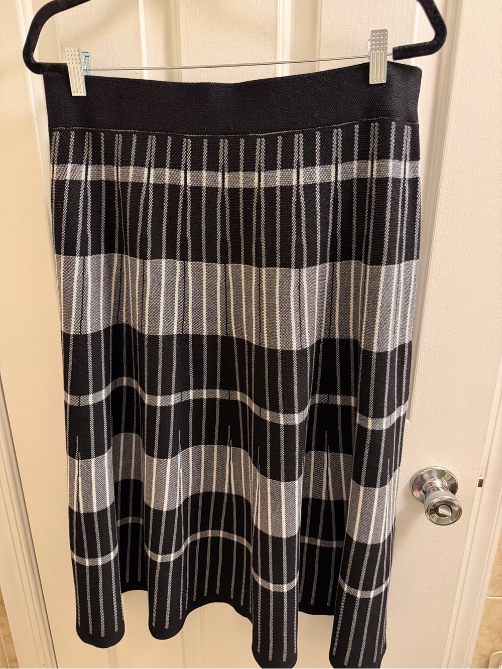 Classic Black & Gray Striped Knit Skirt